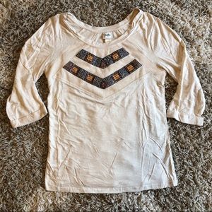 Daytrip 3/4 Sleeve Top in Tan with Beaded Detail